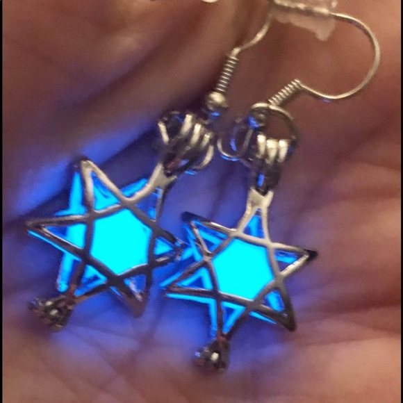 Hanukkah Luminous BLUE Star Of David Earrings - Picture 2 of 5